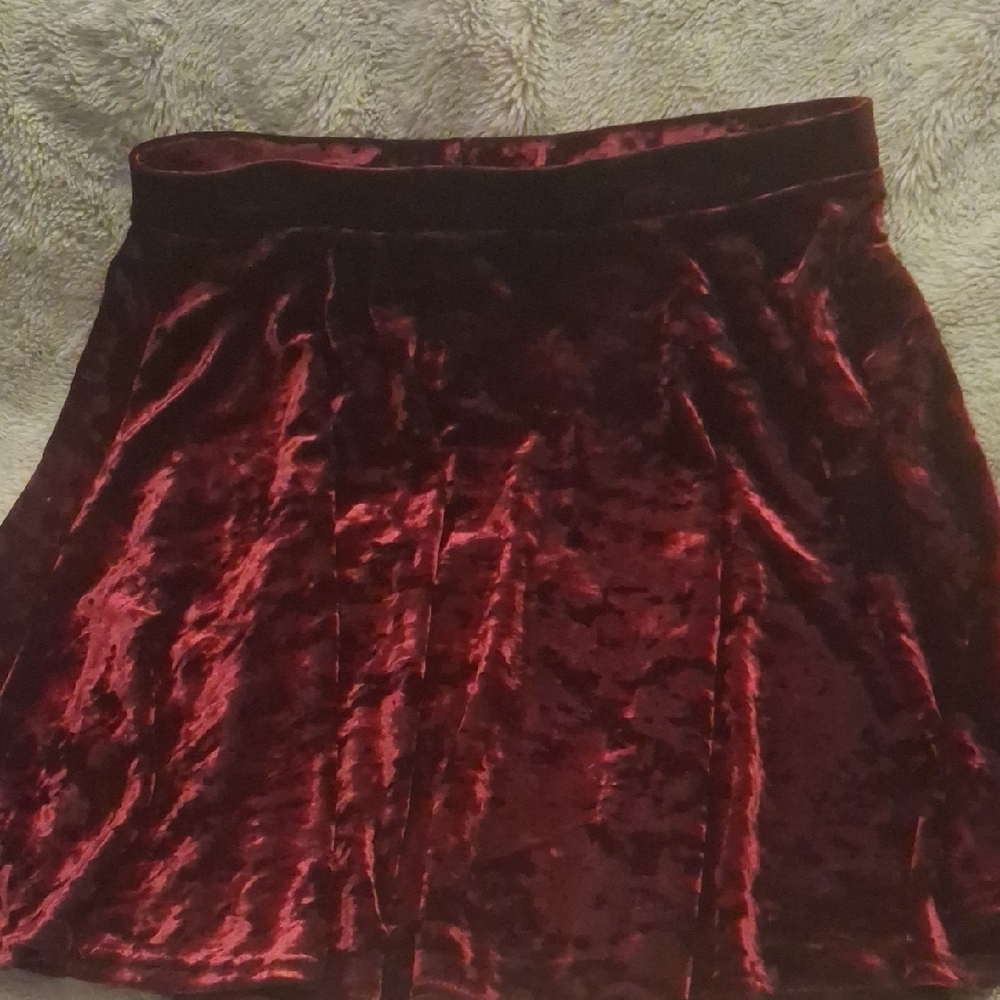 Topshop Velvet Skater Skirt in Deep Red